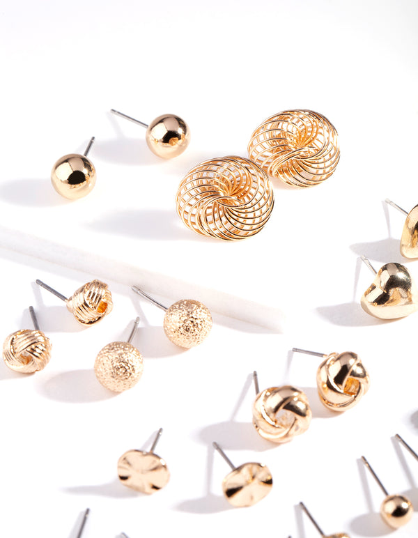 Gold Twist Disc Ball Earring 12-Pack