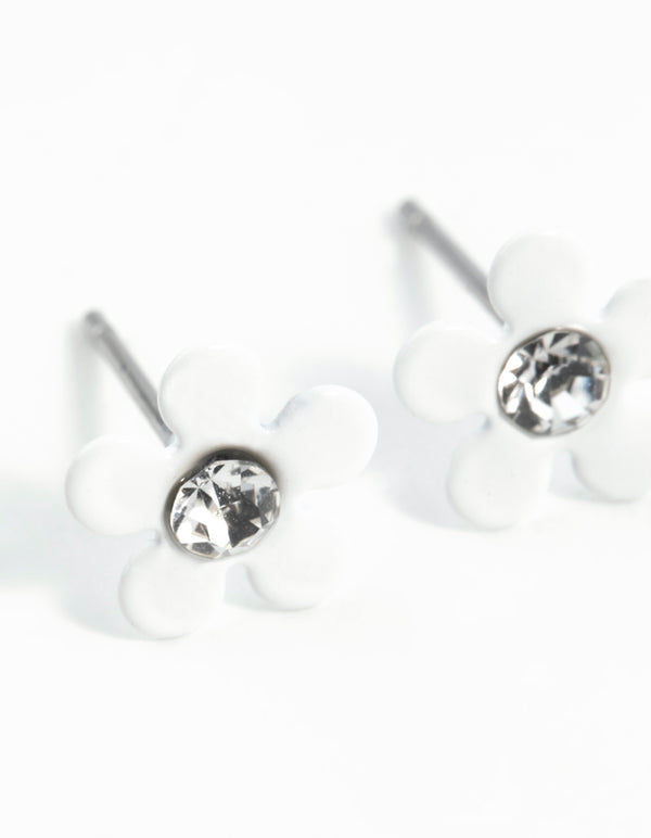 White Coated Mini 70s Dia Flower Stud Earrings