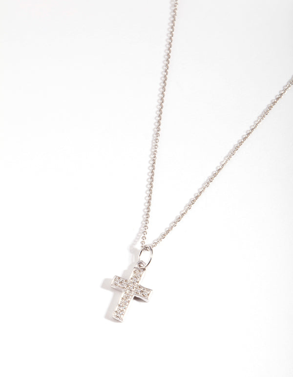 Sterling Silver Cubic Zirconia Pavé Cross Necklace
