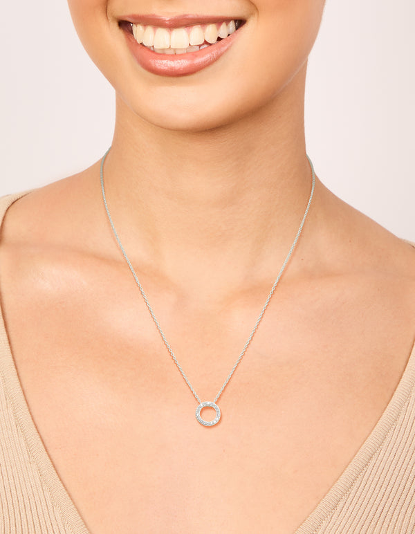 Sterling Silver Diamante Circle Pendant Necklace