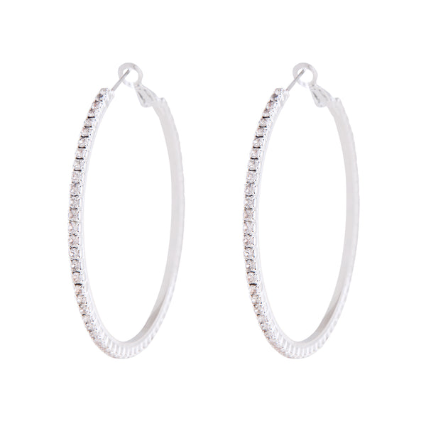 Silver Square Edged Diamante Detailed Hoop Earrings