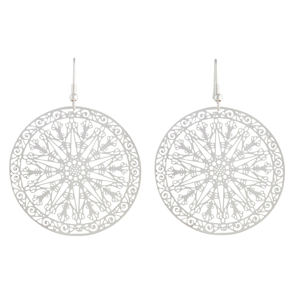 Silver Large Stamp Filigree Disc Earrings