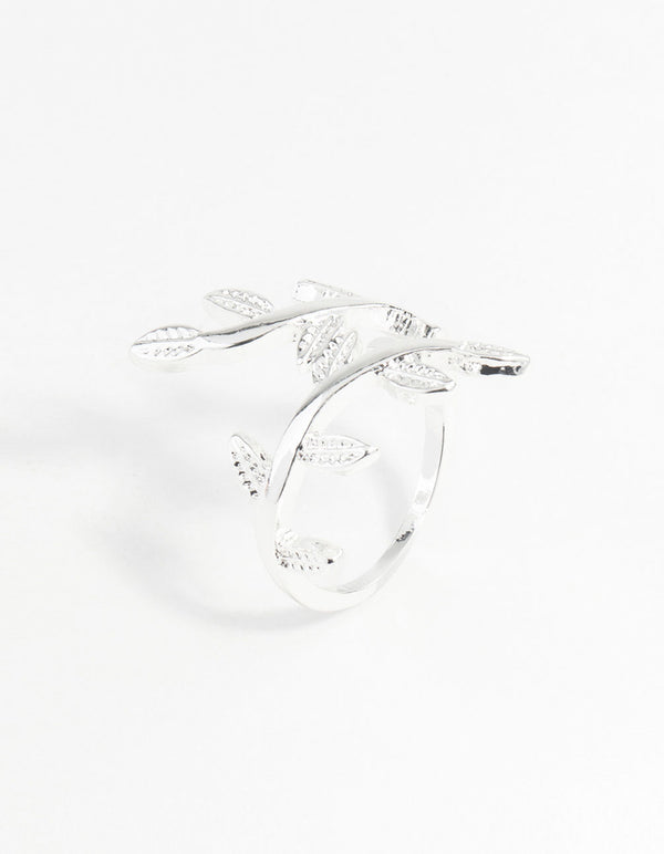 Silver Leaf Double Band Ring