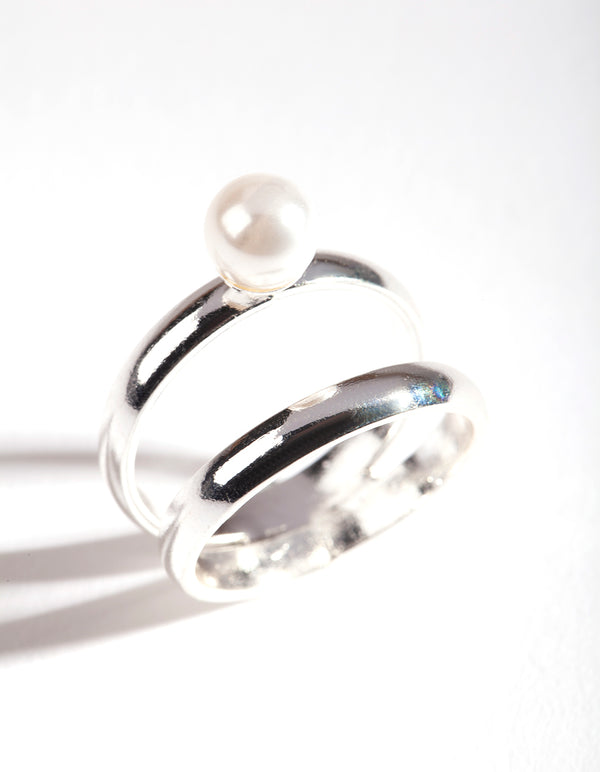 Silver Double Pearl Ring