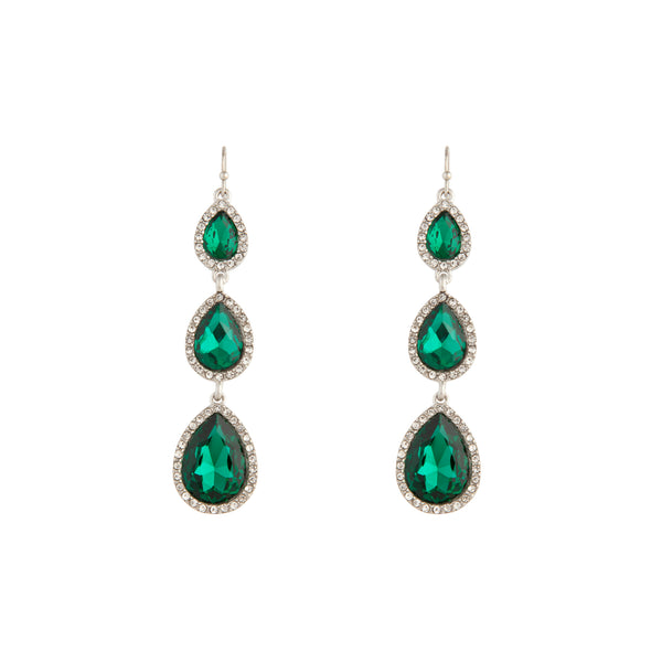 Silver Green Graduated Teardrop Diamante Earrings