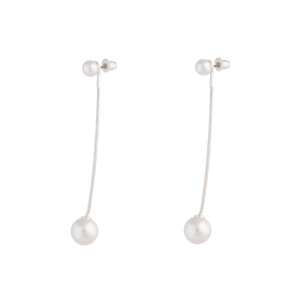Silver Snake Pearl Drop Earrings