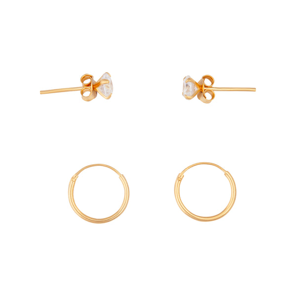 Gold Plated Sterling Silver Diamante Stud & Hoop Pack