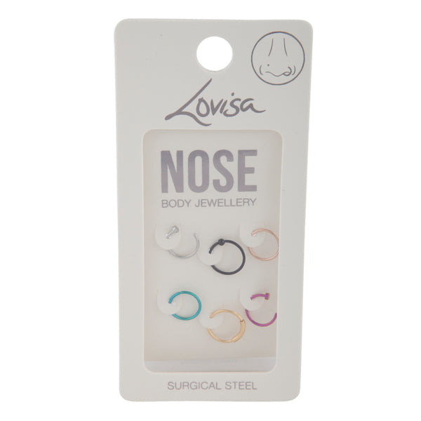 Mixed Coated Metal Ball Ring Nose Ring 6-Pack