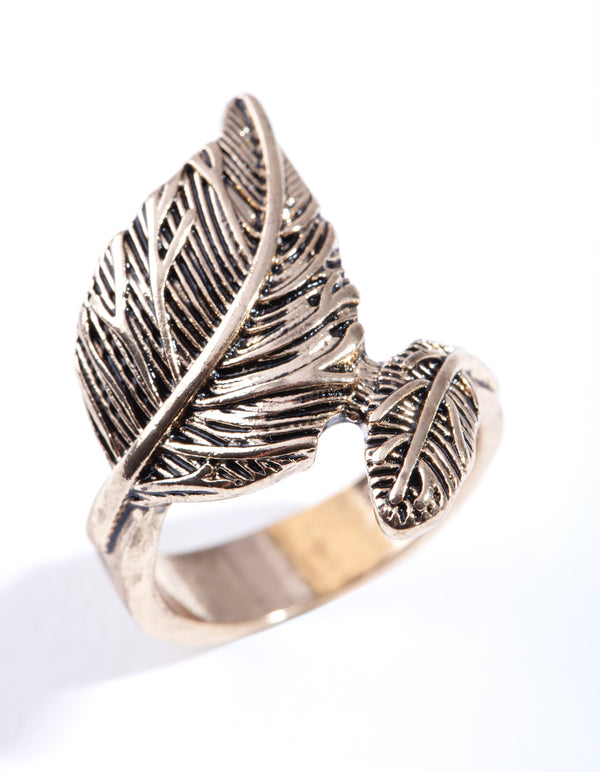 Antique Gold Large & Small Leaf Wrap Ring