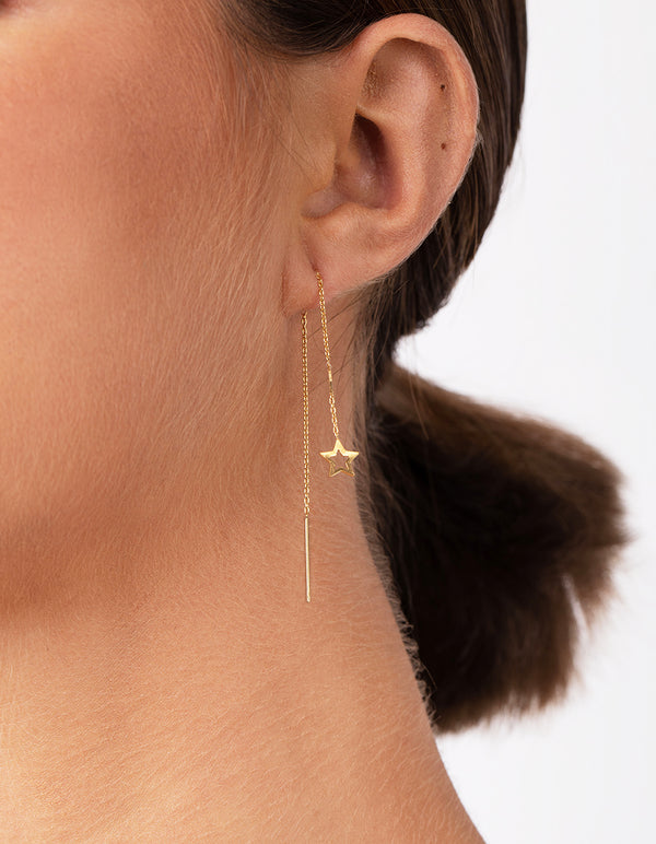 Gold Plated Sterling Silver Star Thread-Through Earrings