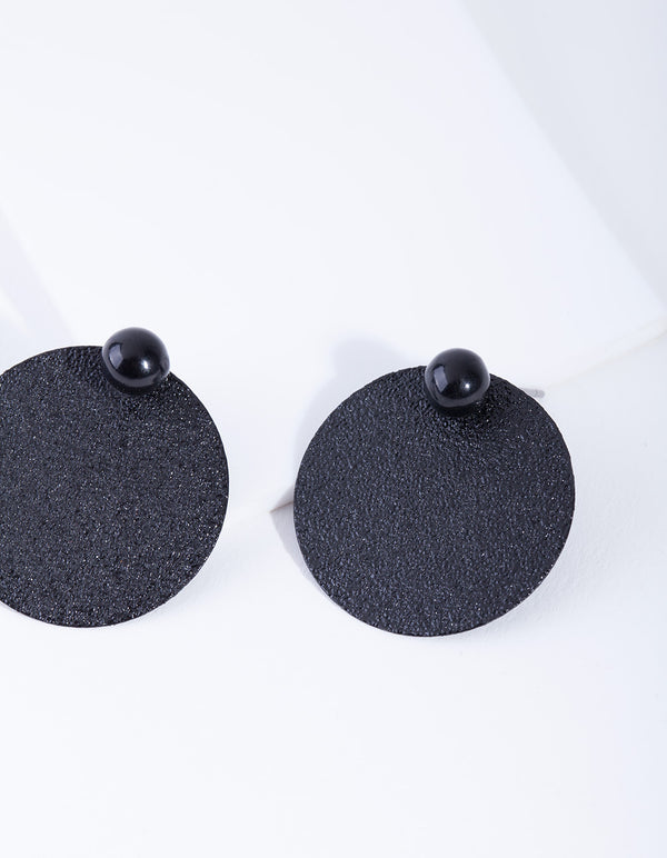 Black Textured Disc Stud Earrings