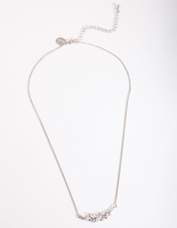 Silver Crystal Navette Cluster Necklace