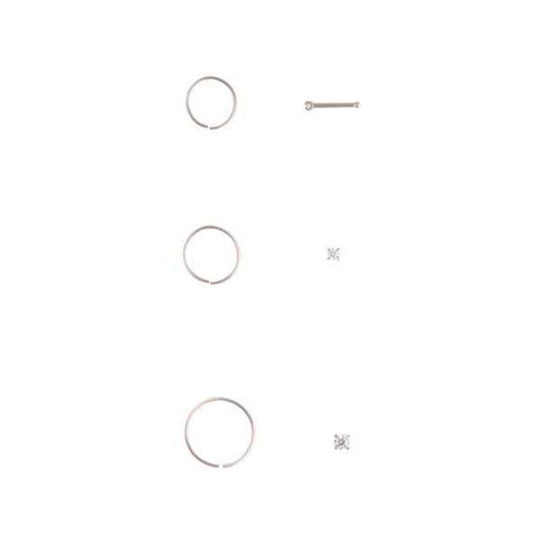 Surgical Steel Cubic Zirconia Nose Ring 6-Pack