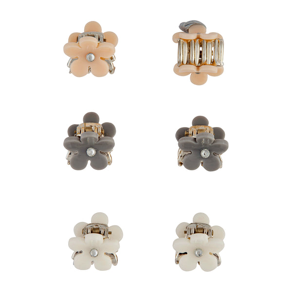 Blush White Grey Flower Diamante Hair Claw Pack