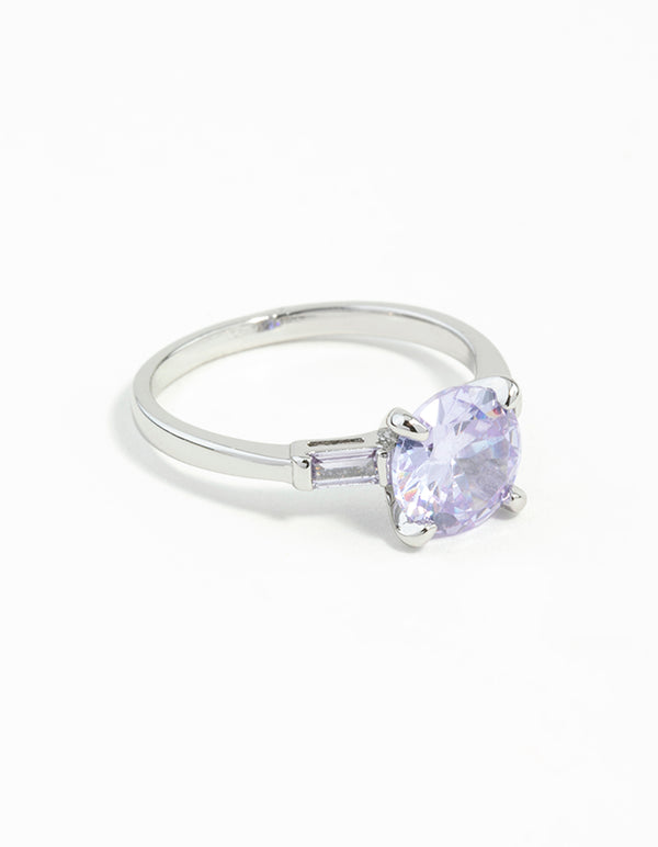 Silver Round Stone Purple Cubic Zirconia Ring