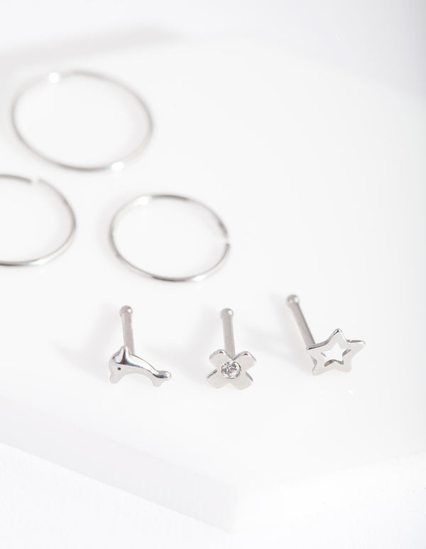 Surgical Steel Dolphin Motif Nose Piercing 6-Pack