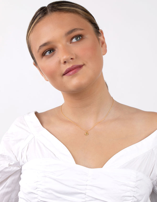 Gold Plated Sterling Silver Sun Pendant Necklace