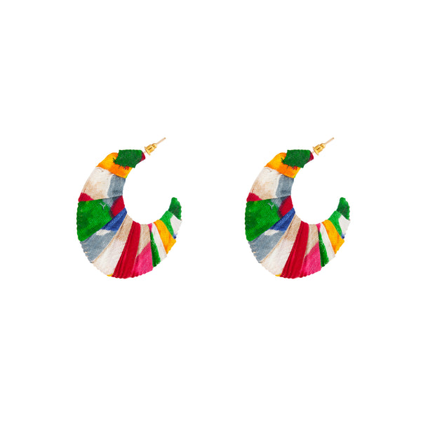 Multi Fabric Covered Cut Out Hoop Earrings