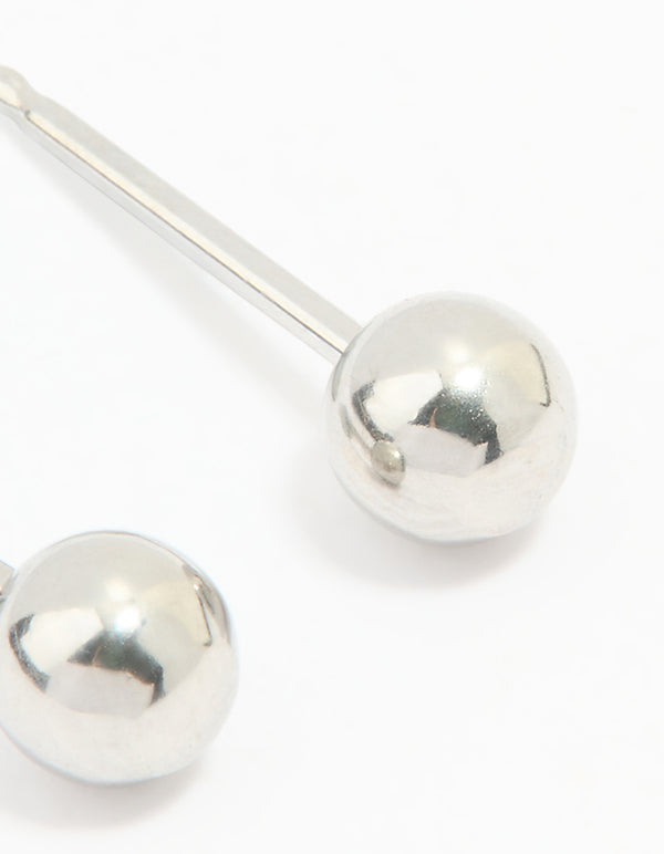 Designed with 4MM ball piercing studs in surgical stainless steel with silver finish and stud closure post detail view