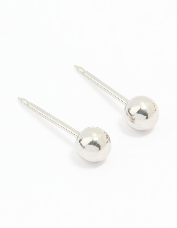 Featuring 4MM ball piercing studs crafted from surgical stainless steel in silver with stud closure front view