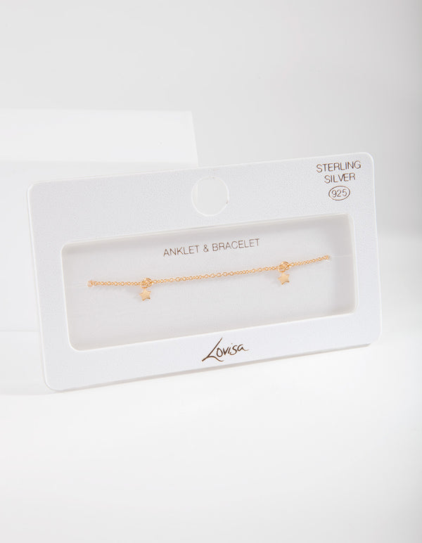 Gold Plated Sterling Silver Star Anklet Bracelet