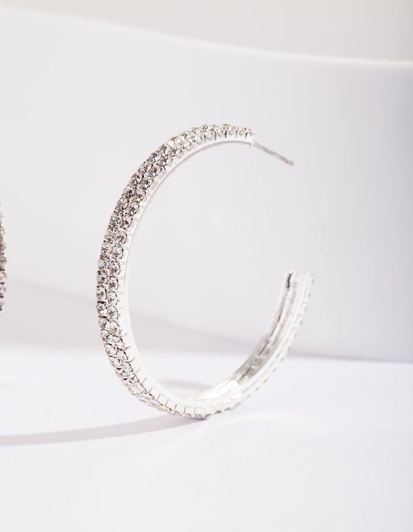 Double Row Diamante Hoop Earrings
