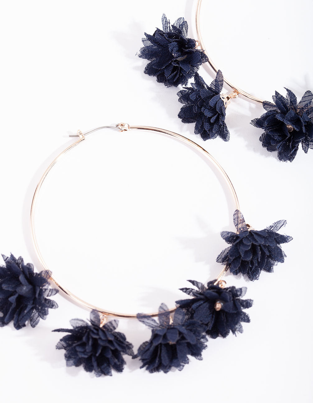 Navy Fabric Flower Hoop Earrings