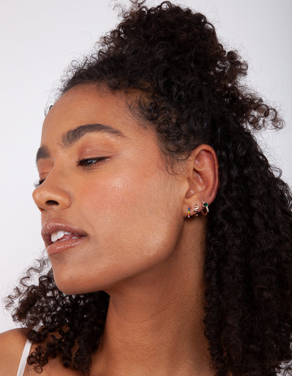 Gold Emerald Facet Huggie Earrings