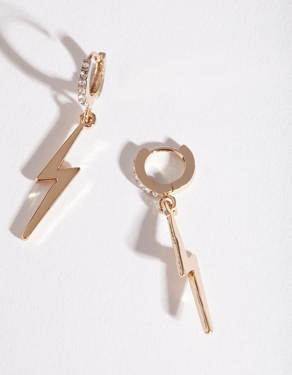 Gold Lightning Bolt Charm Huggie Earrings