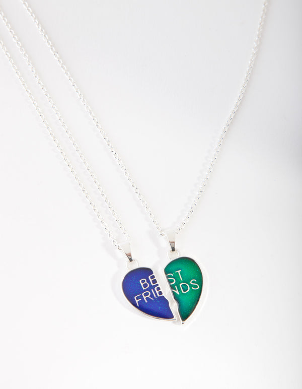 Kids Silver Mood Heart BFF Necklace Pack