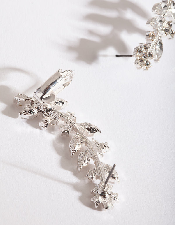 Silver Diamante Leaf Ear Cuff