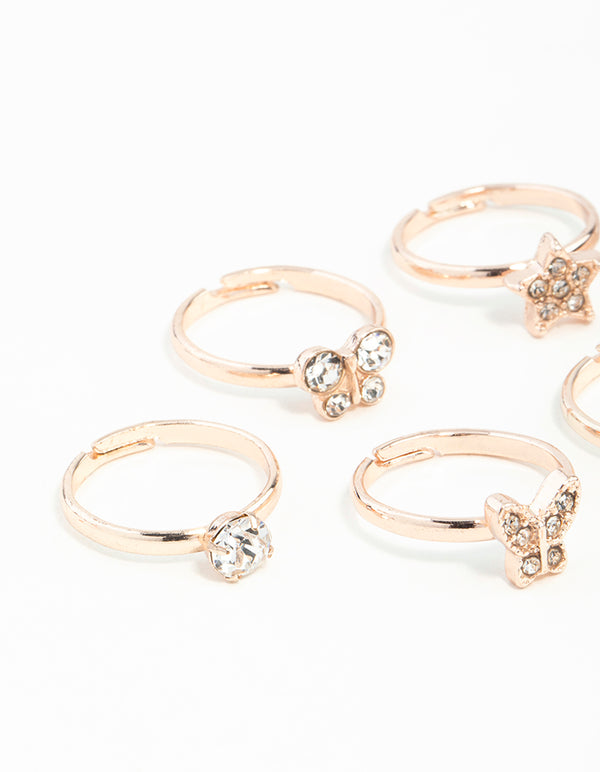 Kids Rose Gold Diamante Pearl Flower & Bow 6-Pack