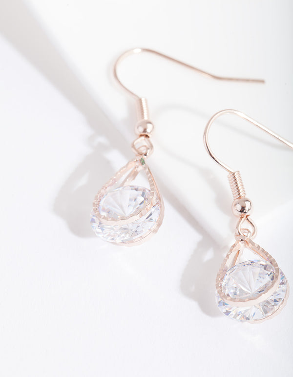 Rose Gold Cubic Zirconia Diamante Teardrop Earrings