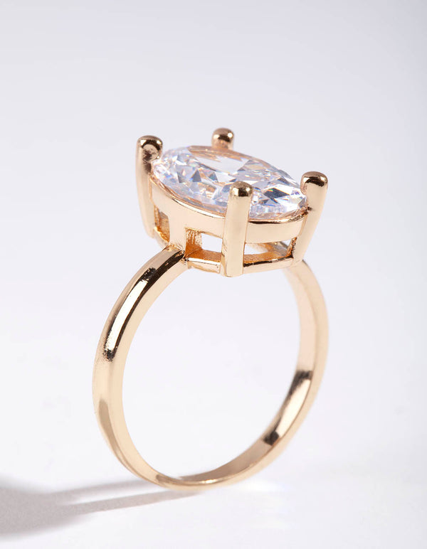 Gold Oval Cubic Zirconia Engagement Ring