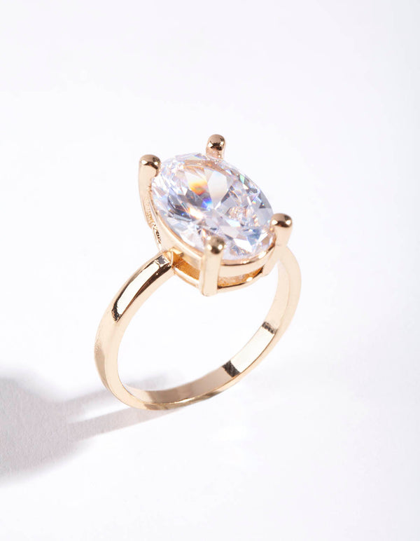 Gold Oval Cubic Zirconia Engagement Ring