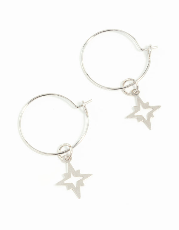 Gunmetal Star Hoop Earrings