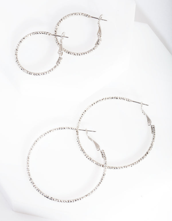 Silver Textured Hoop Earring Pack