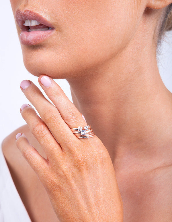 Rose Gold Cubic Zirconia 5 Band Ring Stack