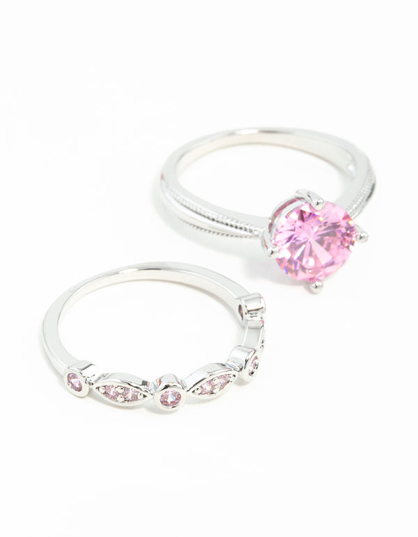 Pink Cubic Zirconia 3 Ring Stack Pack