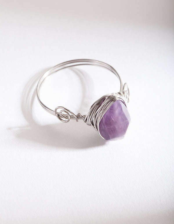 Silver Wire Purple Stone Ring