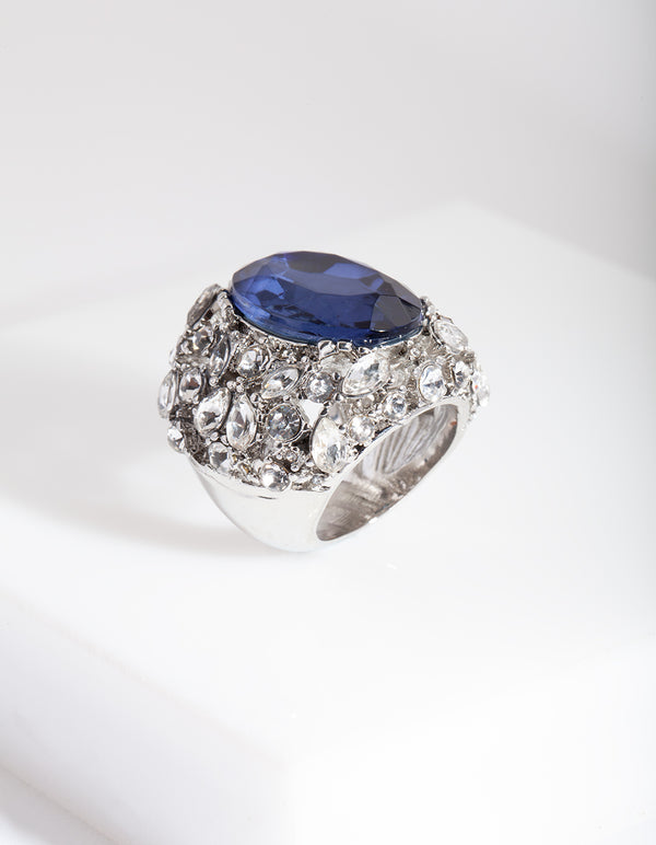 Silver Large Mix Diamante Ring