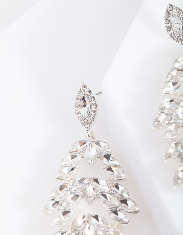 Silver Navette Stone Drop Earrings