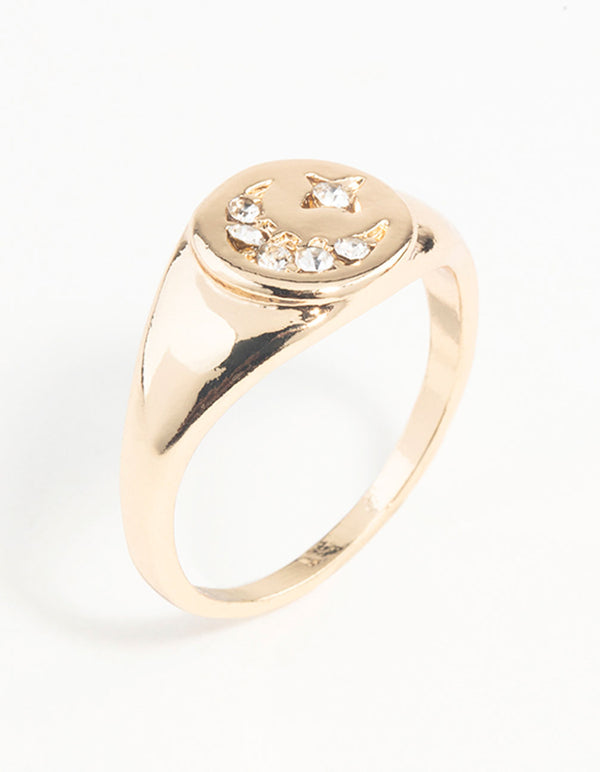 Gold Celestial Diamante Moon Ring