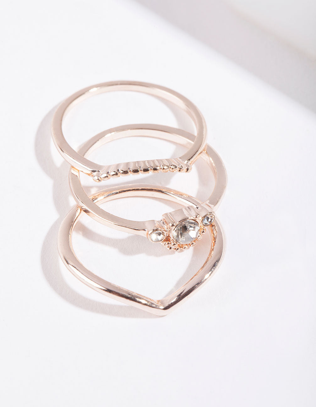 Rose Gold Diamante 3 Band Ring Stack