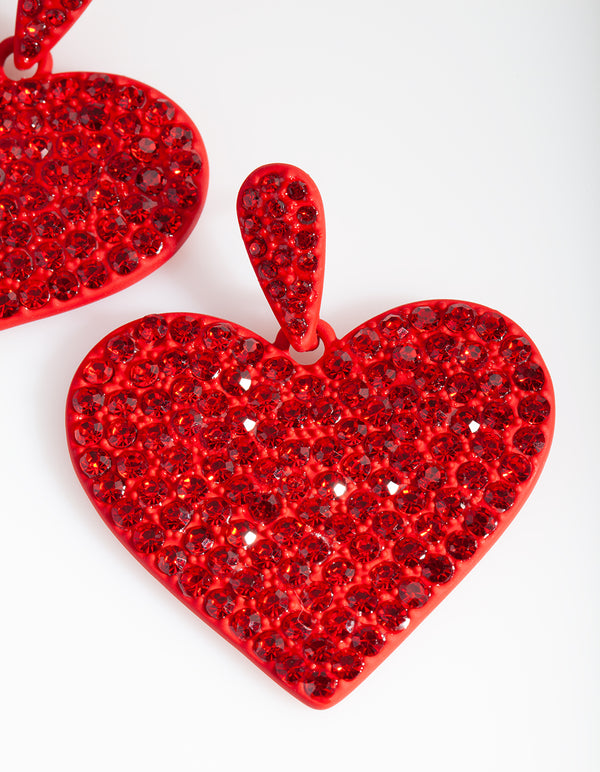 Red Diamante Statement Heart Earring