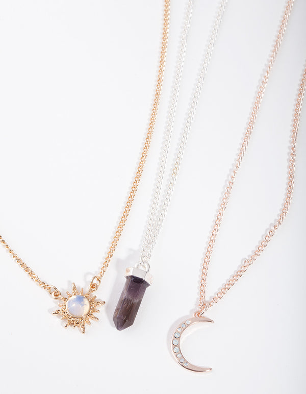 Mixed Metal Celestial Semi Precious Necklace Pack