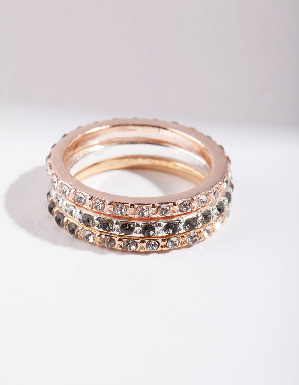 Mixed Metal Half & Half Diamante Stack Ring