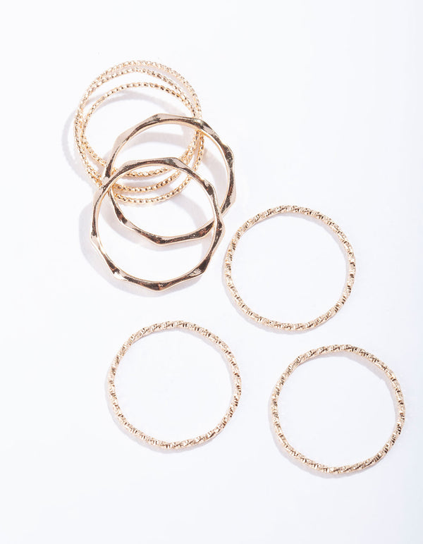 Gold Diamond Cut Ring Stack 8-Pack