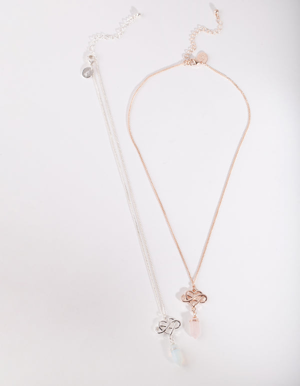 Mixed Metal Infinite Love Semi Precious Necklace Set