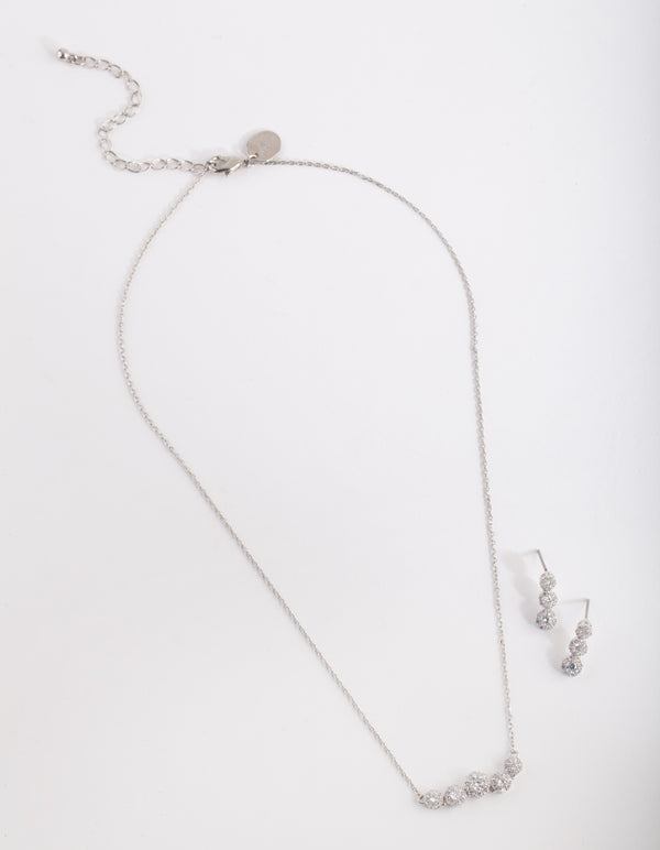 Cubic Zirconia Flower Row Necklace Earrings Set